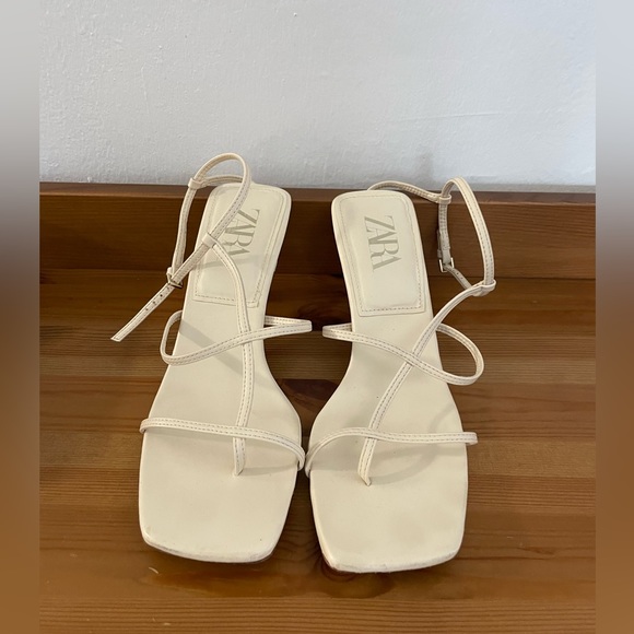Zara Multi Strap High Heel Sandal / white / beige/ 8 - Picture 6 of 8